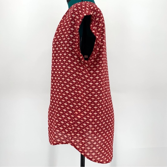 Pleione Burgundy and White Patterned Cap Sleeve Lightweight Blouse, Small - Picture 4 of 16